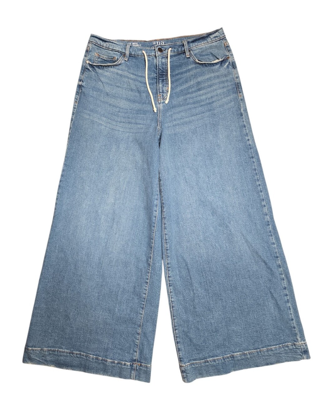 a.n.a Low Rise Super Wide Leg Jeans Size 14 Drawstring Full Length Lightwash